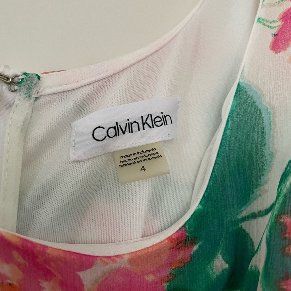 Calvin Klein White Maxi Dress with Pink & Green Floral Print - Picture 6 of 6